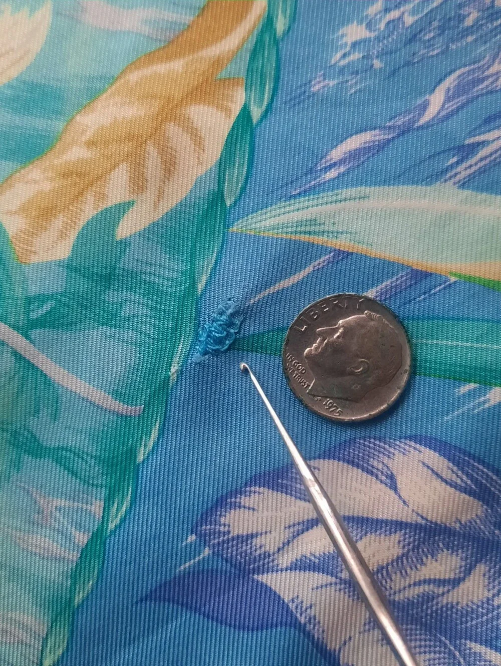 Vintage HERMÈS Tropiques Silk Twill Scarf 90cm Blue/Multi (Altered/Trim Added) - Picture 16 of 16